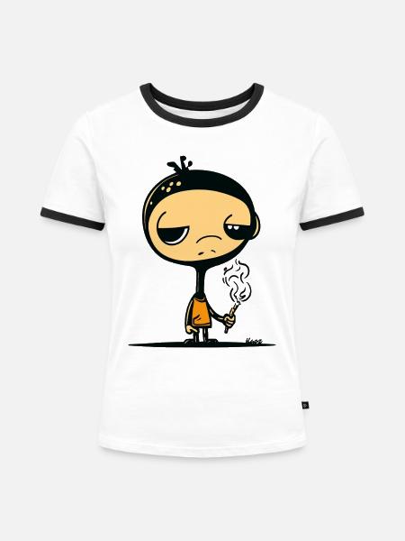 Geheimnisvoller Junge - Frauen Kontrast-T-Shirt - Weiß/Schwarz