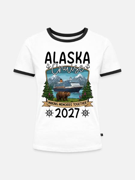 Abenteuerliche Kreuzfahrt mit Bär - Frauen Kontrast-T-Shirt - Weiß/Schwarz