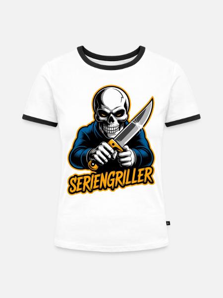 Seriengriller Skull mit Messer - Frauen Kontrast-T-Shirt - Weiß/Schwarz