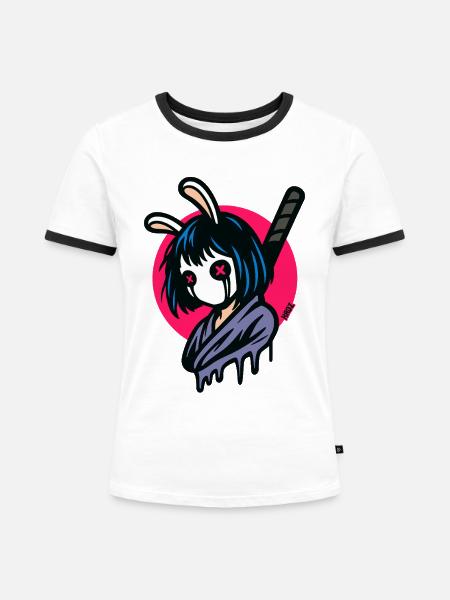 Häschen Masken Samurai Kriegerin - Frauen Kontrast-T-Shirt - Weiß/Schwarz