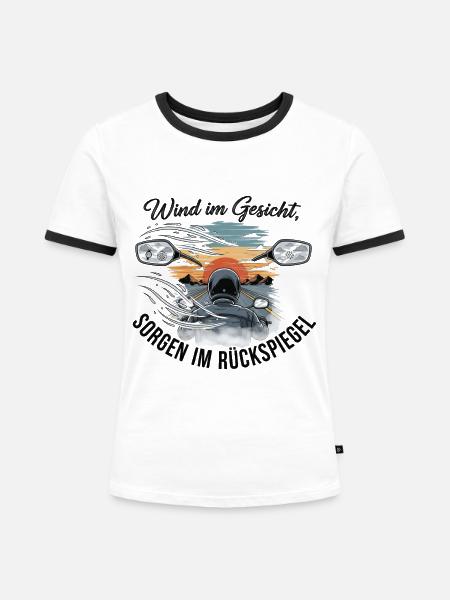 Wind im Gesicht Motorradleben - Frauen Kontrast-T-Shirt - Weiß/Schwarz