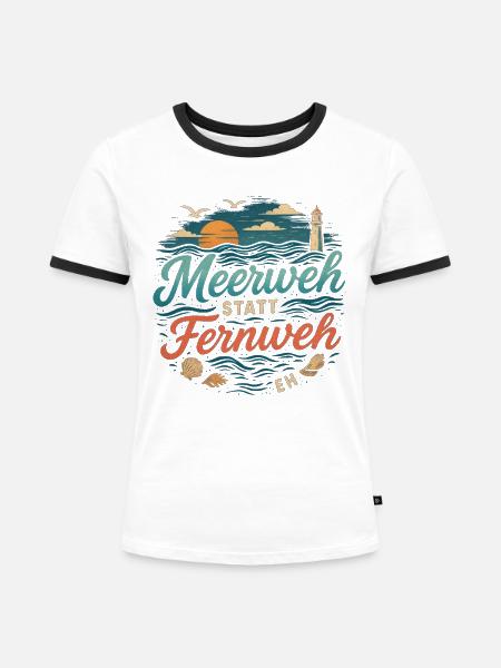 Meerweh statt Fernweh - Frauen Kontrast-T-Shirt - Weiß/Schwarz