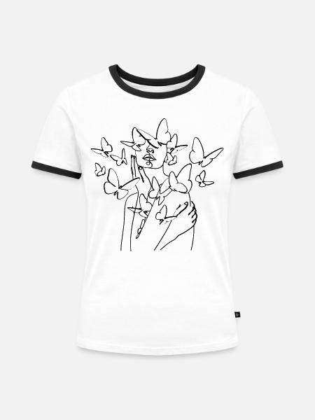 Schwarzsilhouette Linienkunst - Frauen Kontrast-T-Shirt - Weiß/Schwarz