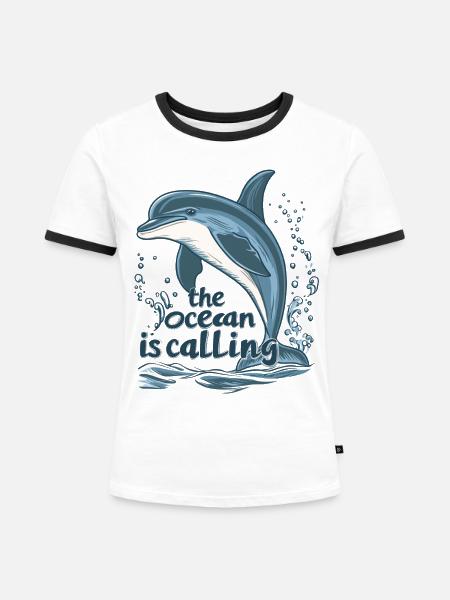 the ocean is calling - delfin - Frauen Kontrast-T-Shirt - Weiß/Schwarz