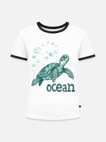 Save the ocean - schildkröte - Frauen Kontrast-T-Shirt - Weiß/Schwarz