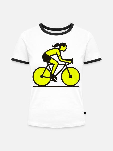 Gelber Radfahrer Silhouette - Frauen Kontrast-T-Shirt - Weiß/Schwarz