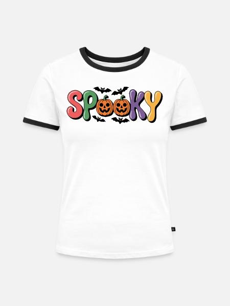 Spooky Halloween Kürbis bunte Schrift - Frauen Kontrast-T-Shirt - Weiß/Schwarz