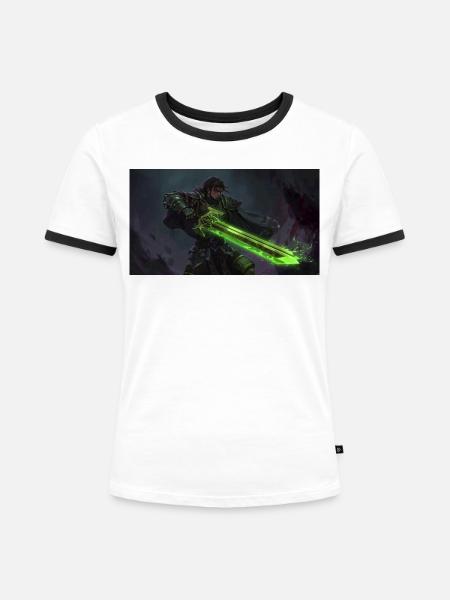 Krieger mit grünem Lichtschwert - Frauen Kontrast-T-Shirt - Weiß/Schwarz