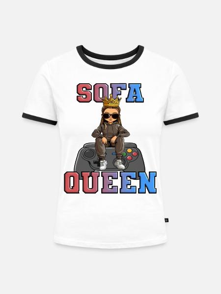 Sofa Queen - gaming zocken - Frauen Kontrast-T-Shirt - Weiß/Schwarz
