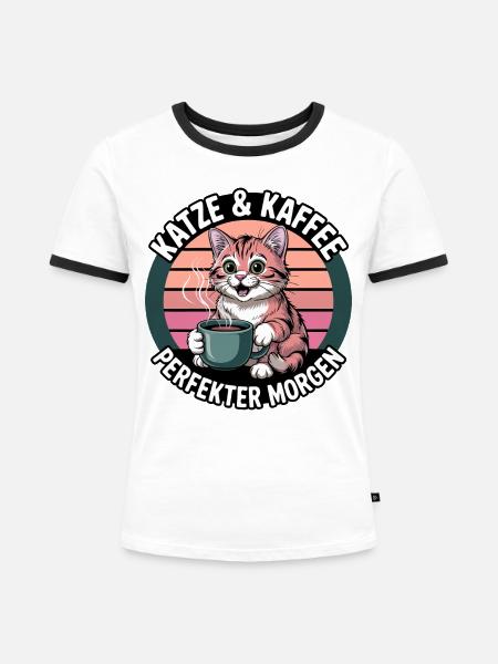 KatzKaffee Morgengruß - Frauen Kontrast-T-Shirt - Weiß/Schwarz