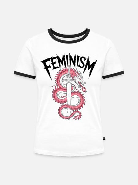Drachenklinge Pink Feuer - Frauen Kontrast-T-Shirt - Weiß/Schwarz