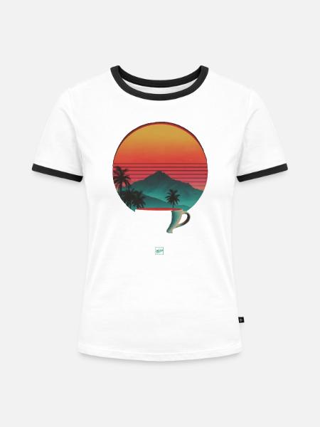 Sonnenuntergang und Kaffee - Frauen Kontrast-T-Shirt - Weiß/Schwarz
