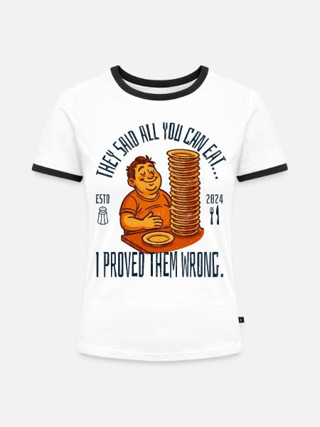 All You Can Eat - Frauen Kontrast-T-Shirt - Weiß/Schwarz