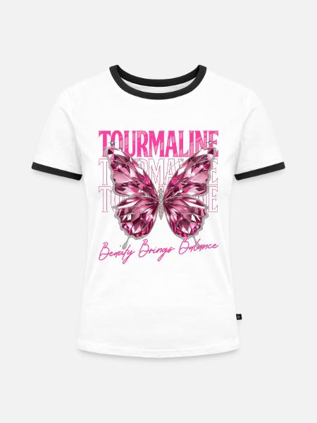 Geburtsstein Turmalin Oktober - Frauen Kontrast-T-Shirt - Weiß/Schwarz
