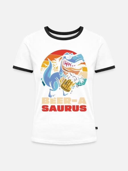 BeerA Saurus Dino mit Bierkrug - Frauen Kontrast-T-Shirt - Weiß/Schwarz