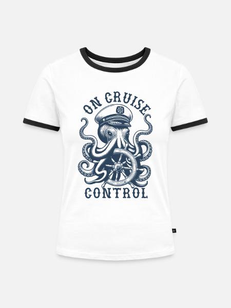 Am Tempomat Captain Octopus Lenkrad - Frauen Kontrast-T-Shirt - Weiß/Schwarz