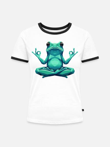 Yoga Frosch - Frauen Kontrast-T-Shirt - Weiß/Schwarz