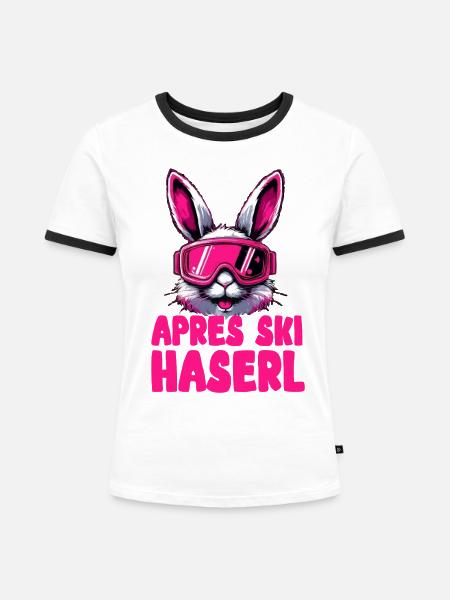 Apres Ski Haserl - Frauen Kontrast-T-Shirt - Weiß/Schwarz