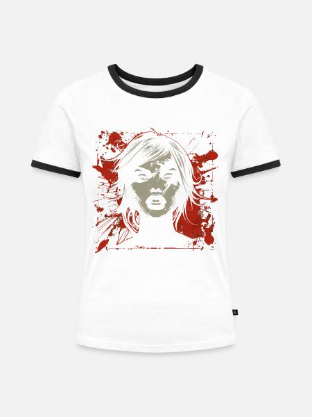 Abstraktes Frauengesicht im Grunge Stil - Frauen Kontrast-T-Shirt - Weiß/Schwarz