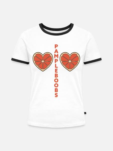 Pampleboobs – Spaßiges Design mit Grapefruit - Frauen Kontrast-T-Shirt - Weiß/Schwarz