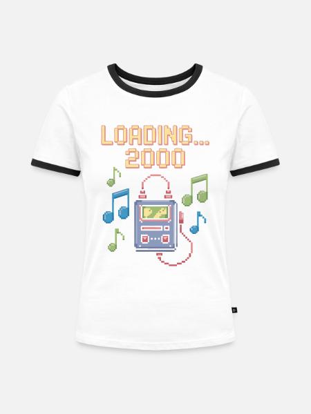 Retro Pixel Design – Loading 2000 - Frauen Kontrast-T-Shirt - Weiß/Schwarz