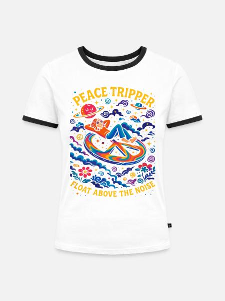 psychedelisches peace shirt, cosmic chill - Frauen Kontrast-T-Shirt - Weiß/Schwarz