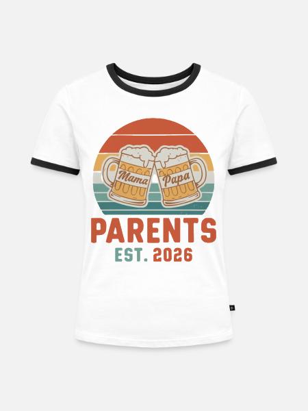 Eltern 2026 Mama Papa - Frauen Kontrast-T-Shirt - Weiß/Schwarz