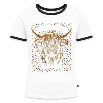 Dickschädel Hochland Rind Kostüm Verkleidung - Frauen Kontrast-T-Shirt - Weiß/Schwarz - Vorne - Selfina (174cm)