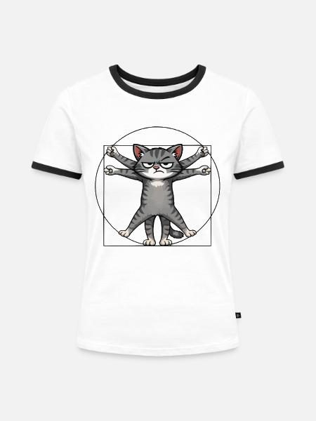 Mehrarmiger Grummelkatze - Frauen Kontrast-T-Shirt - Weiß/Schwarz
