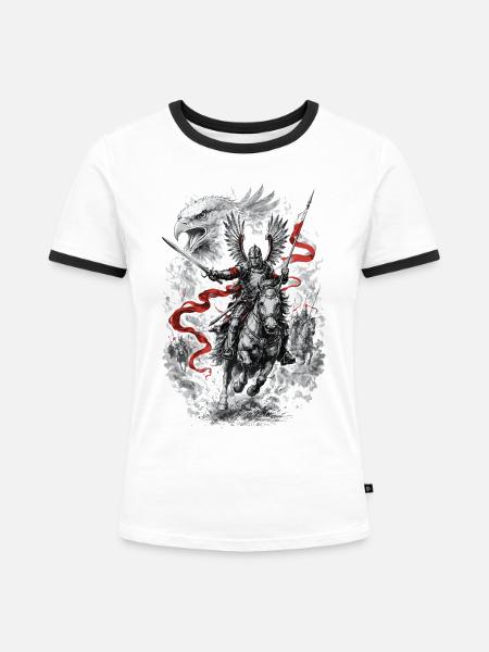 Polnischer Geflügelter Husarenkampfgeist - Frauen Kontrast-T-Shirt - Weiß/Schwarz