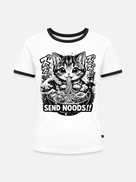 Send Noods Ramen - Frauen Kontrast-T-Shirt - Weiß/Schwarz