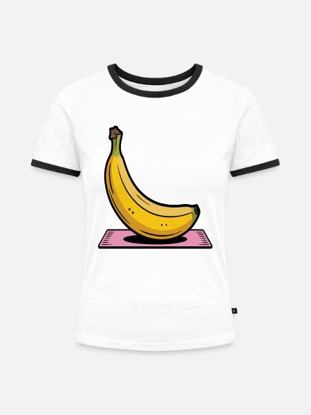 Cartoon Banane auf Yogamatte - Frauen Kontrast-T-Shirt - Weiß/Schwarz