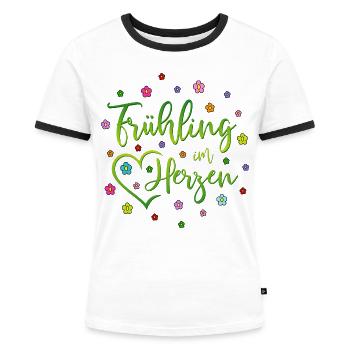 Frühling im Herzen - Frauen Kontrast-T-Shirt - Weiß/Schwarz - Vorne - Selfina (174cm)