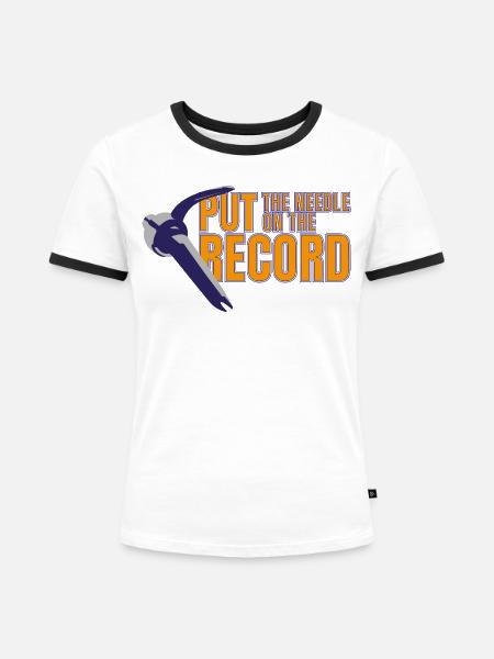Nadel auf der Platte - Frauen Kontrast-T-Shirt - Weiß/Schwarz