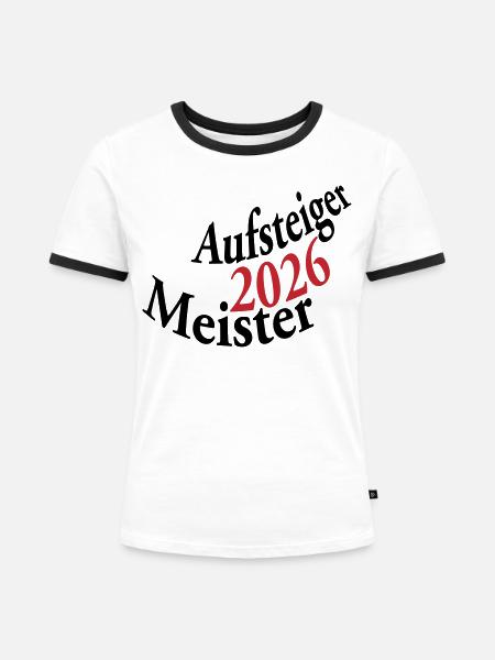 Meister und Aufsteiger 2026 - Frauen Kontrast-T-Shirt - Weiß/Schwarz