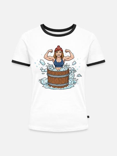 Eisbaden Frau - Frauen Kontrast-T-Shirt - Weiß/Schwarz