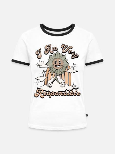 Lustiges Sonnenblumen-T-Shirt - Frauen Kontrast-T-Shirt - Weiß/Schwarz