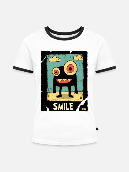 Einäugiges Monster im Sand - Frauen Kontrast-T-Shirt - Weiß/Schwarz