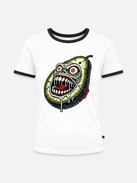 Gruselige Monster Avocado - Frauen Kontrast-T-Shirt - Weiß/Schwarz