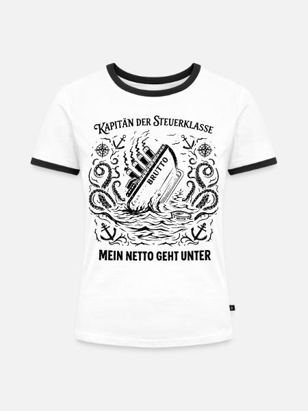 Kapitän Der Steuerklasse - Frauen Kontrast-T-Shirt - Weiß/Schwarz