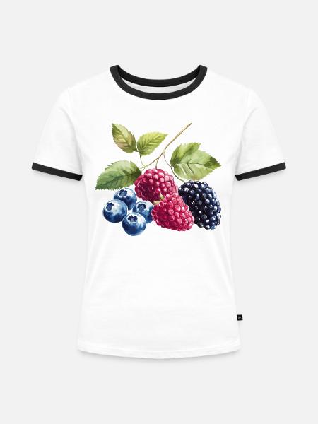 Wildbeeren Beeren Blaubeere Himbeere Brombeere - Frauen Kontrast-T-Shirt - Weiß/Schwarz