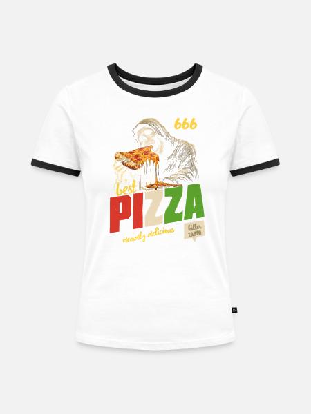 Grim Reaper Pizza - Frauen Kontrast-T-Shirt - Weiß/Schwarz