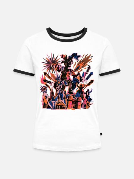 Fallas De Valencia Risographie - Frauen Kontrast-T-Shirt - Weiß/Schwarz