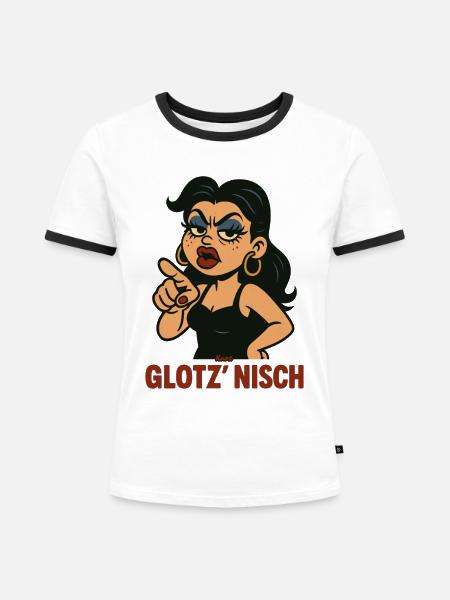 Glotz Nisch Bold Cartoon - Frauen Kontrast-T-Shirt - Weiß/Schwarz