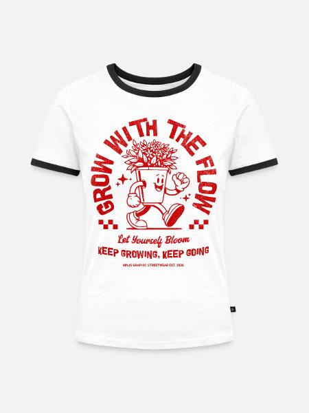 Wachse mit der Blüte - Frauen Kontrast-T-Shirt - Weiß/Schwarz