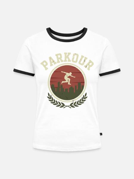 Parkour Retro Emblem Badge - Frauen Kontrast-T-Shirt - Weiß/Schwarz