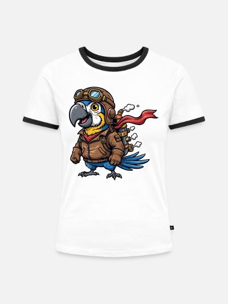 Parrot Aviator Steampunk Flugabenteuer - Frauen Kontrast-T-Shirt - Weiß/Schwarz