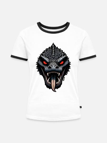 Crimson Inferno Drachenkopf - Frauen Kontrast-T-Shirt - Weiß/Schwarz