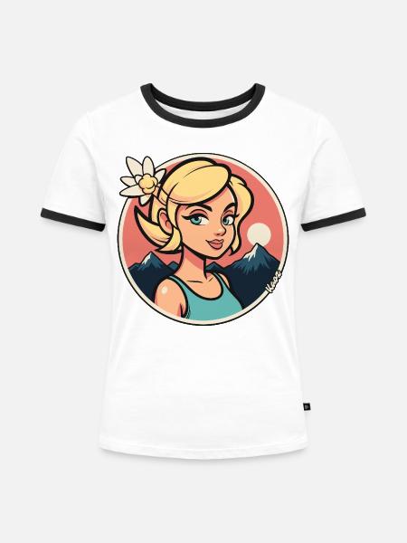 Sonnenbeschienene Bergjungfrau - Frauen Kontrast-T-Shirt - Weiß/Schwarz