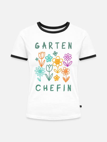 Garten Chefin Blumen Retro Design - Frauen Kontrast-T-Shirt - Weiß/Schwarz